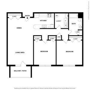 Brookline-ILF-2x2-Bedroom Floor Plan