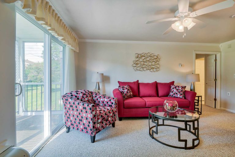 Bucks County Independent Senior Living Clubhouse Living space and sofa