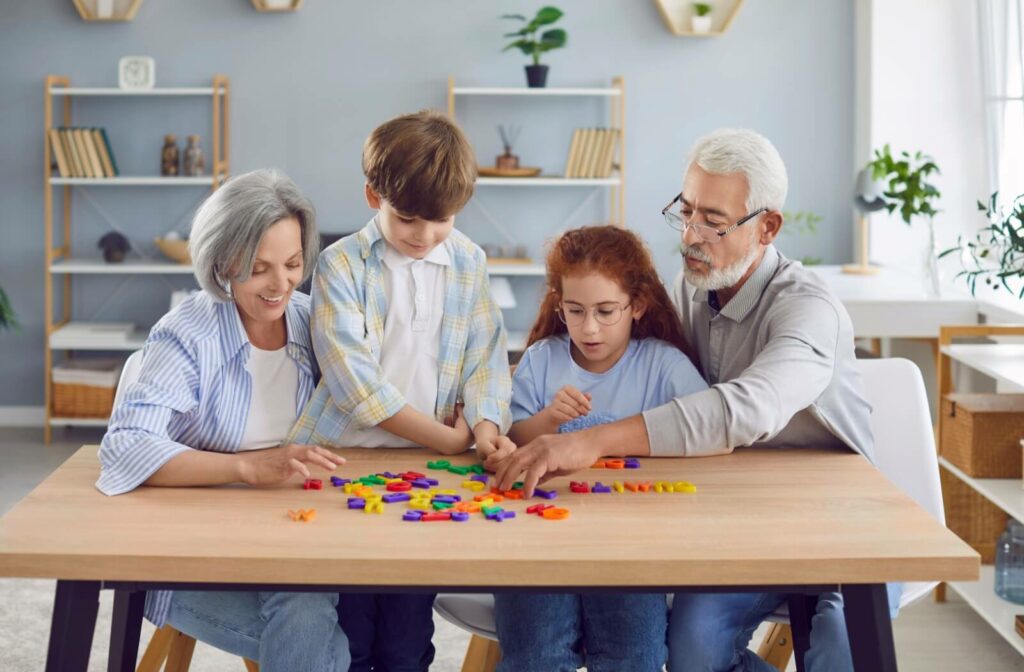Grandparents and their grandchildren participating in activities together.