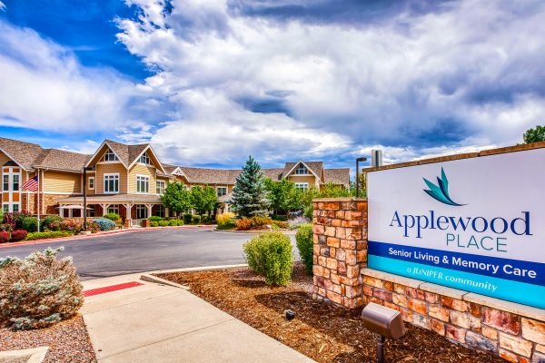 Curbside view-Applewood Place Assisted Living with signage
